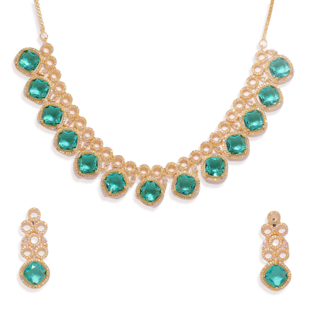 Eternal Grace Green Colored American Diamond Necklace Set with Earrings.
