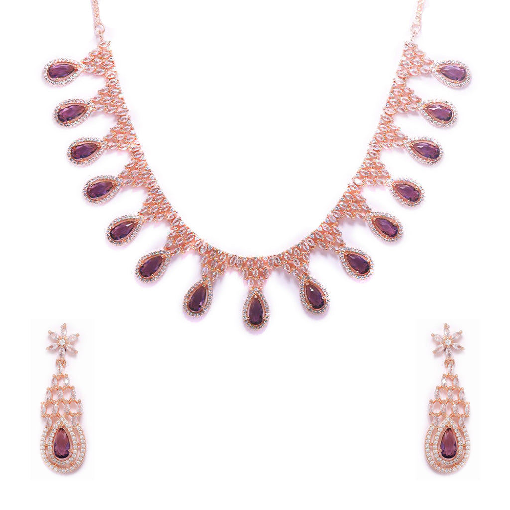 Brown Colored Glowing Droplet American Diamond Necklace and Earrings.