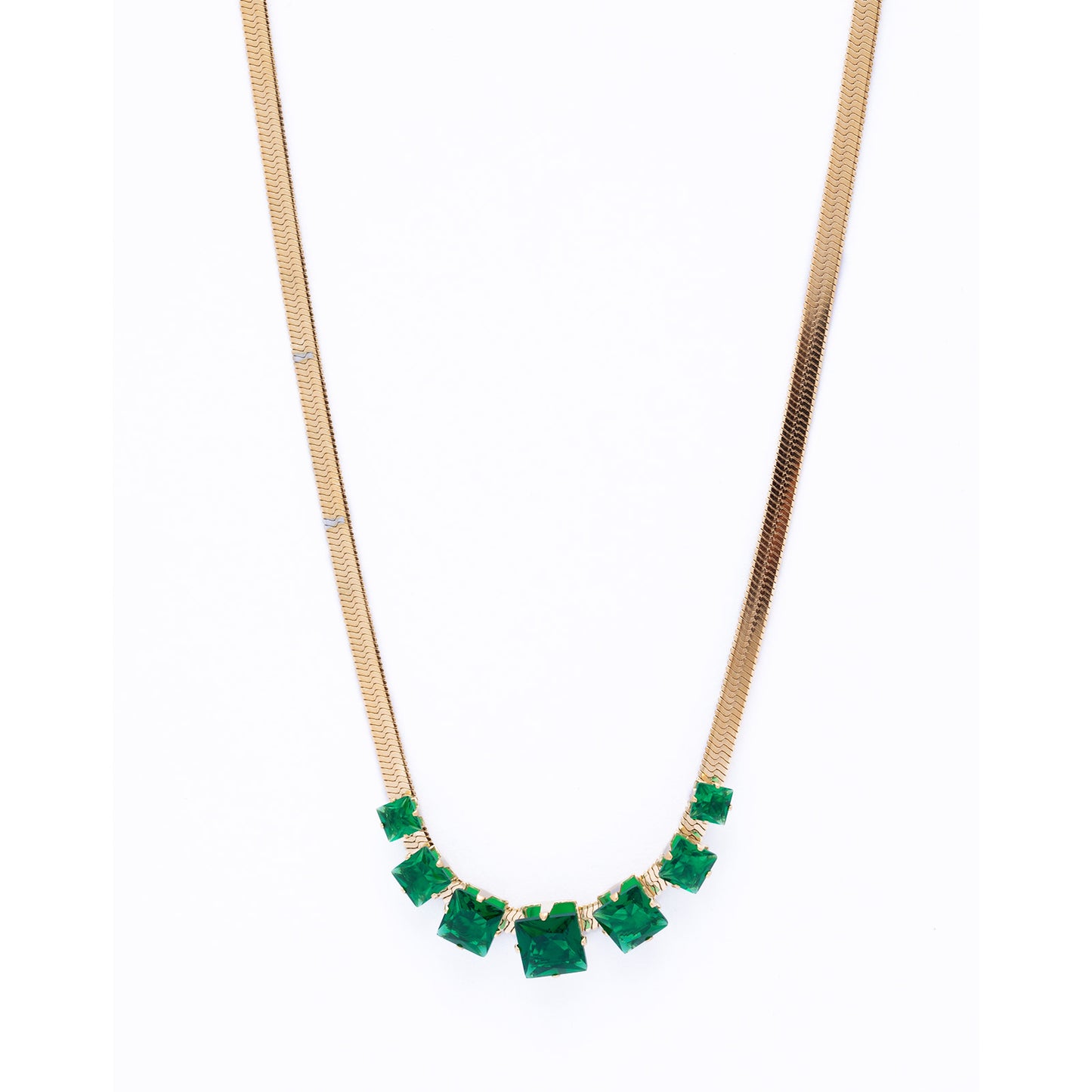 Green Crystal 18K Gold Plated Snake Chain Necklace