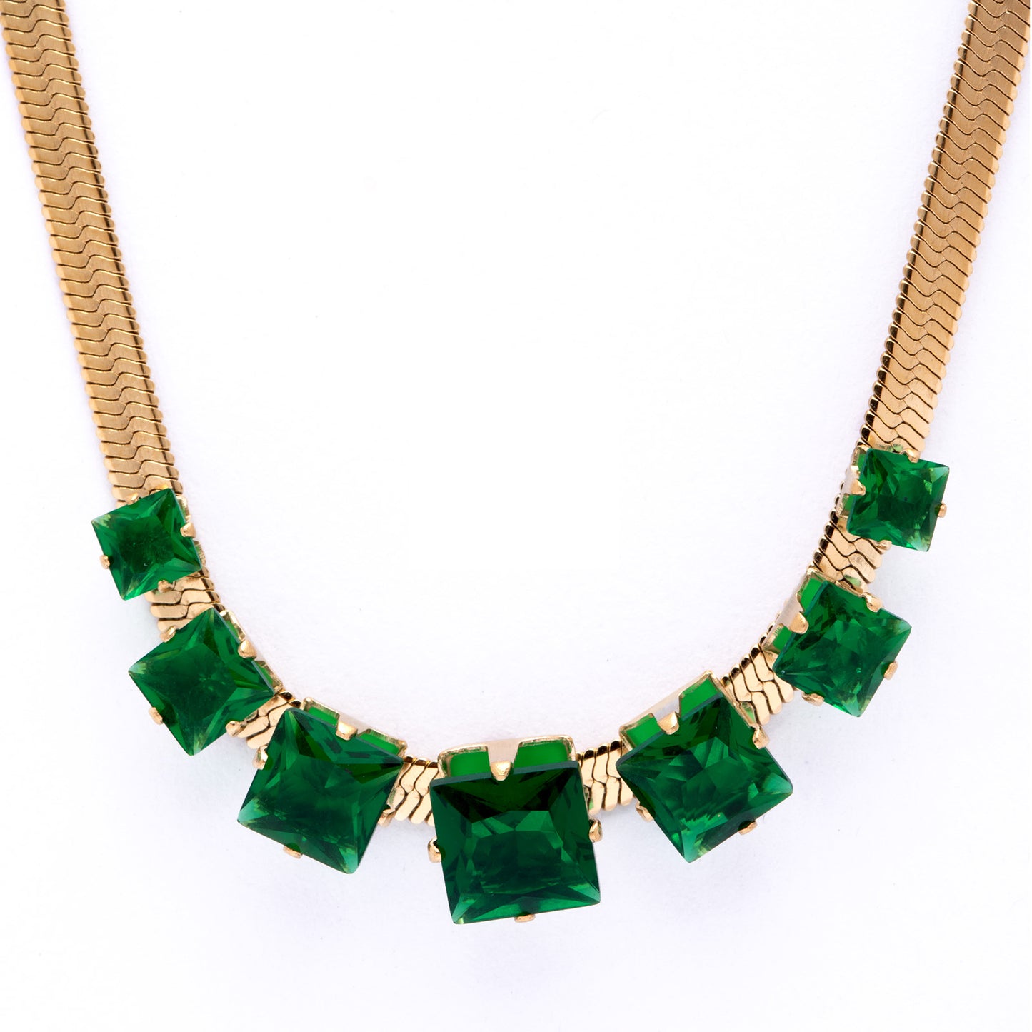 Green Crystal 18K Gold Plated Snake Chain Necklace