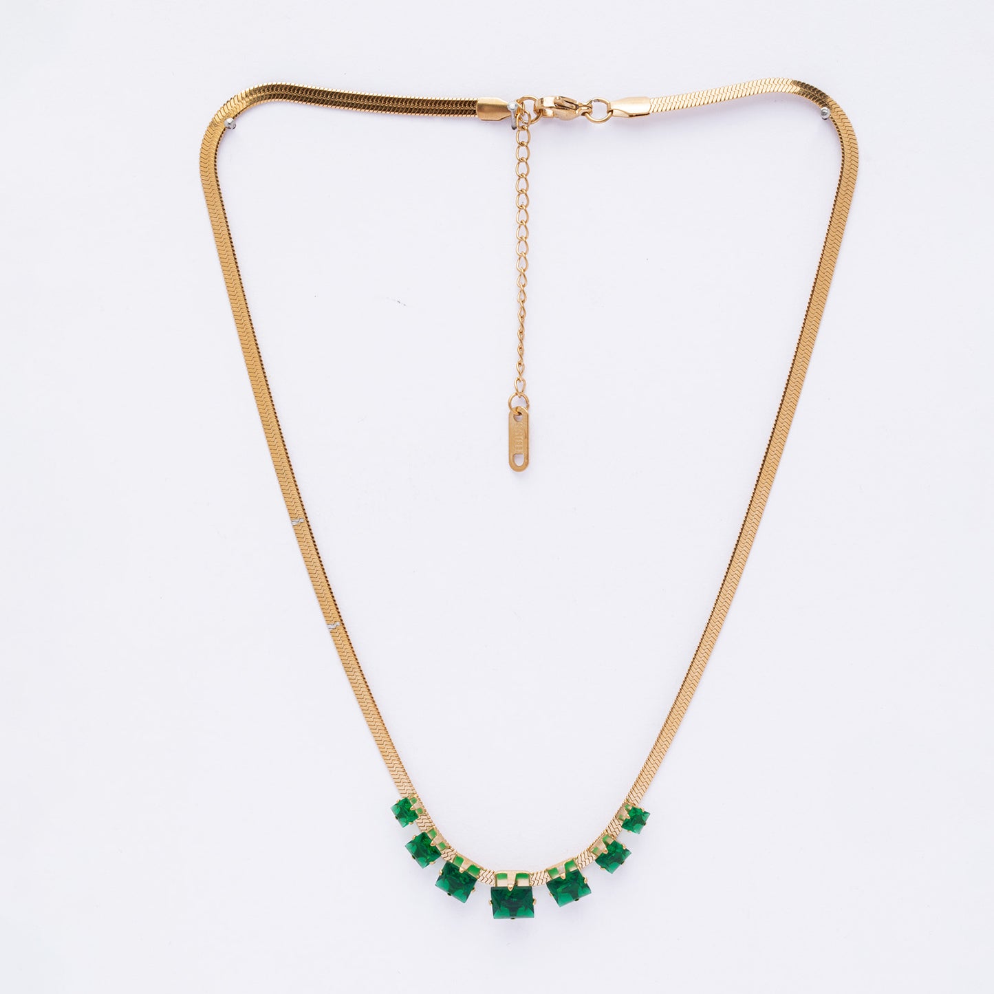 Green Crystal 18K Gold Plated Snake Chain Necklace