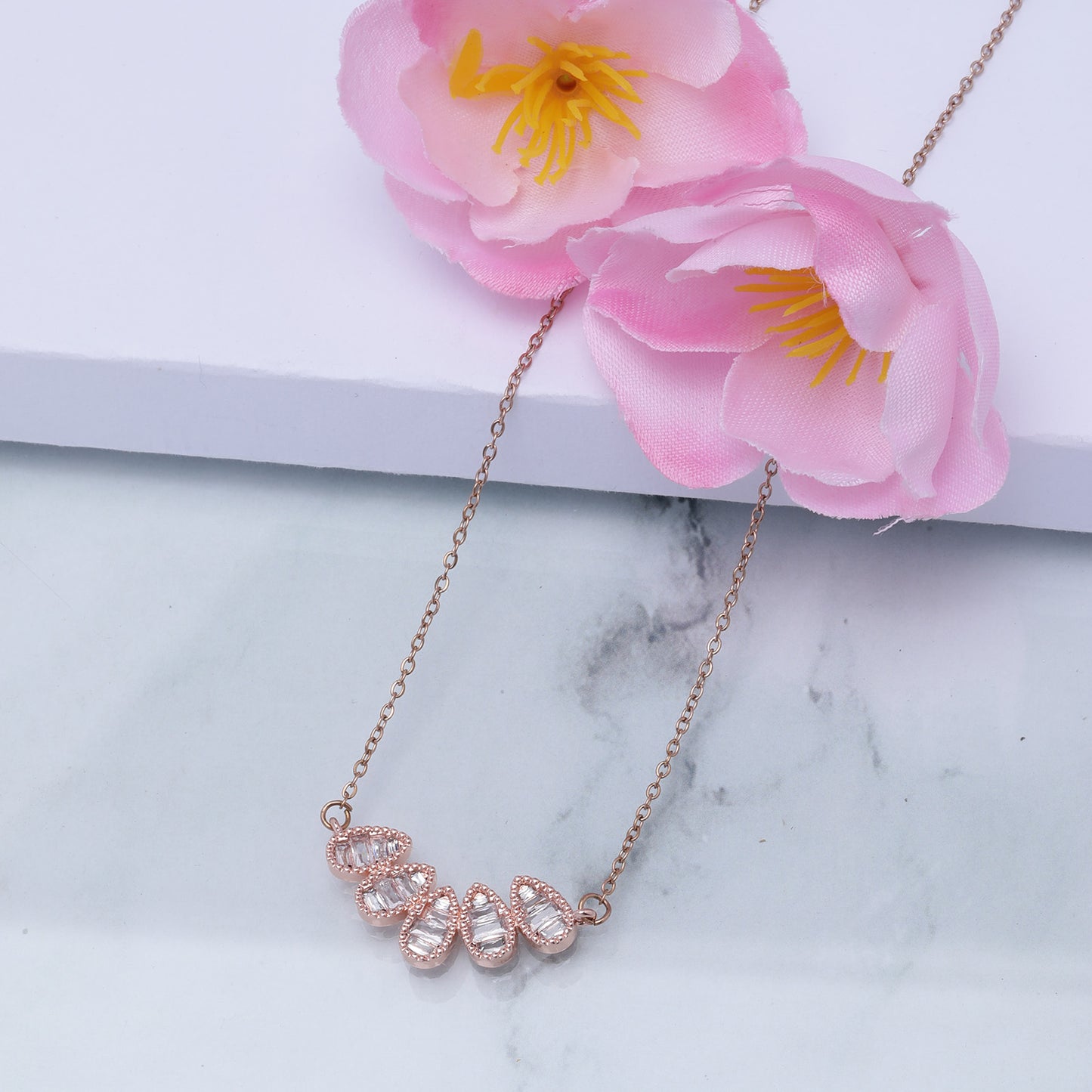 Raindrop Crystal Rose Gold Necklace