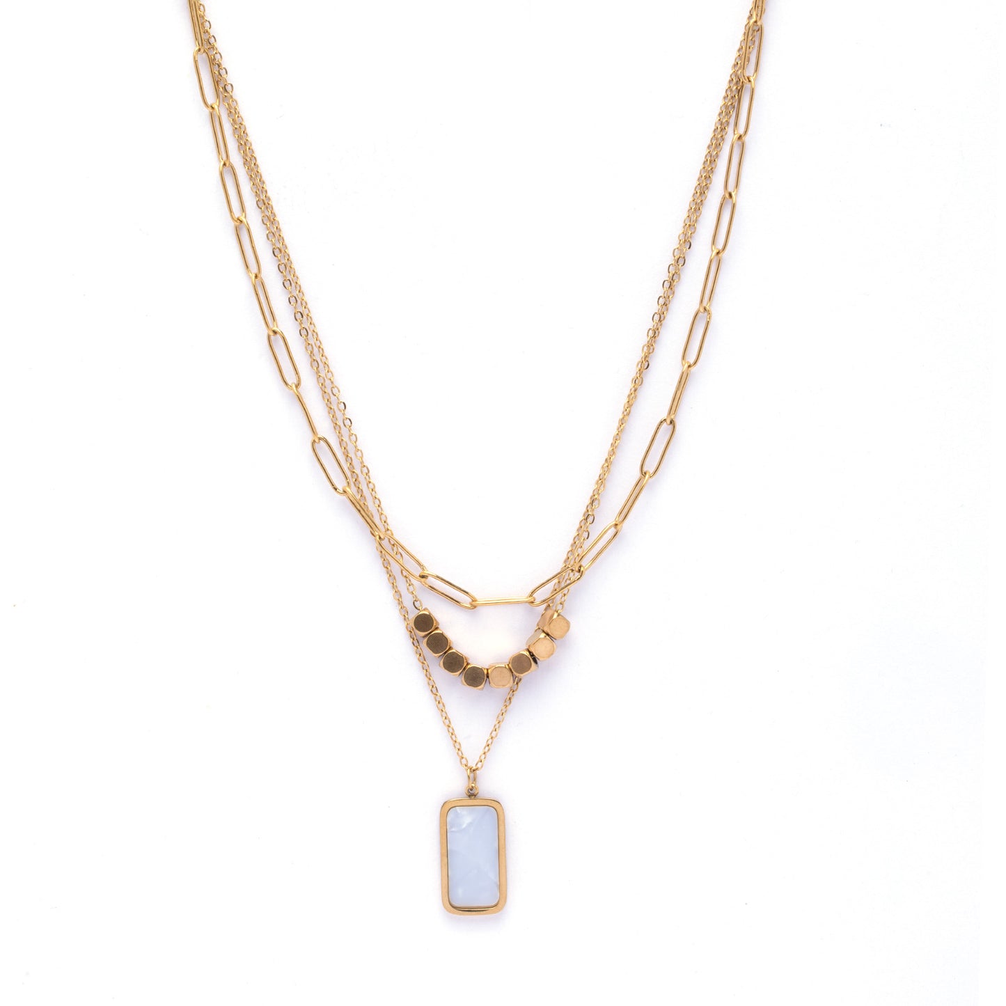 Multilayer Summer 18k Gold necklace with White Crystal