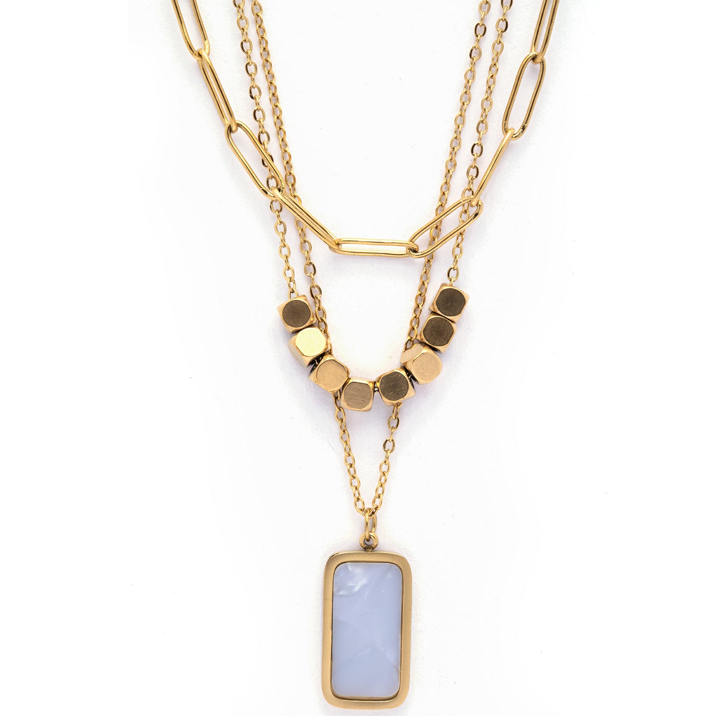 Multilayer Summer 18k Gold necklace with White Crystal