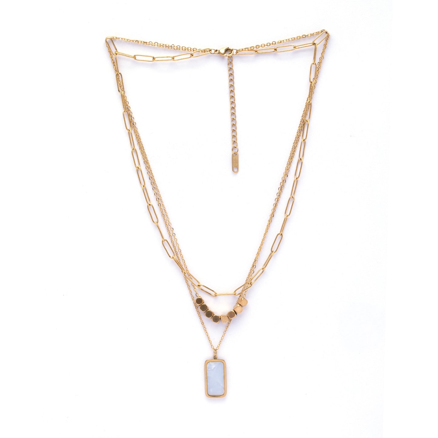 Multilayer Summer 18k Gold necklace with White Crystal