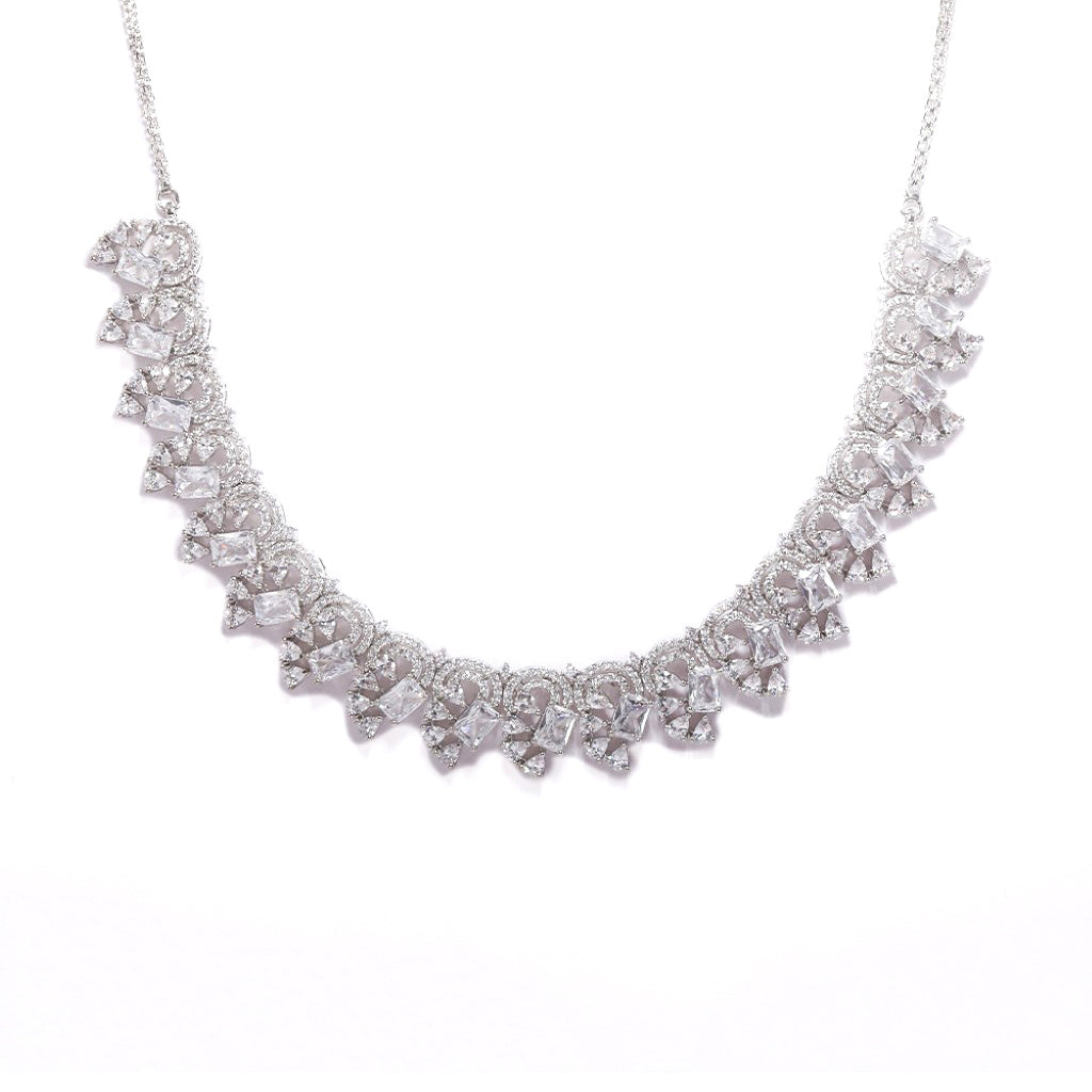 An image showing Infinite Swirl Radiance American Diamond Necklace (Rodium).