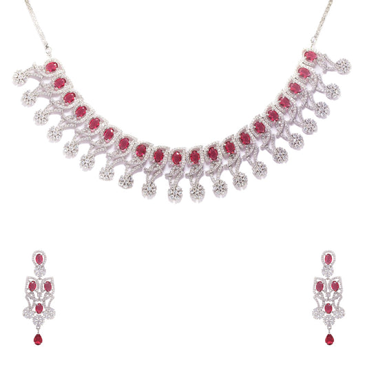 Floral Cascade Necklace Set (Red)