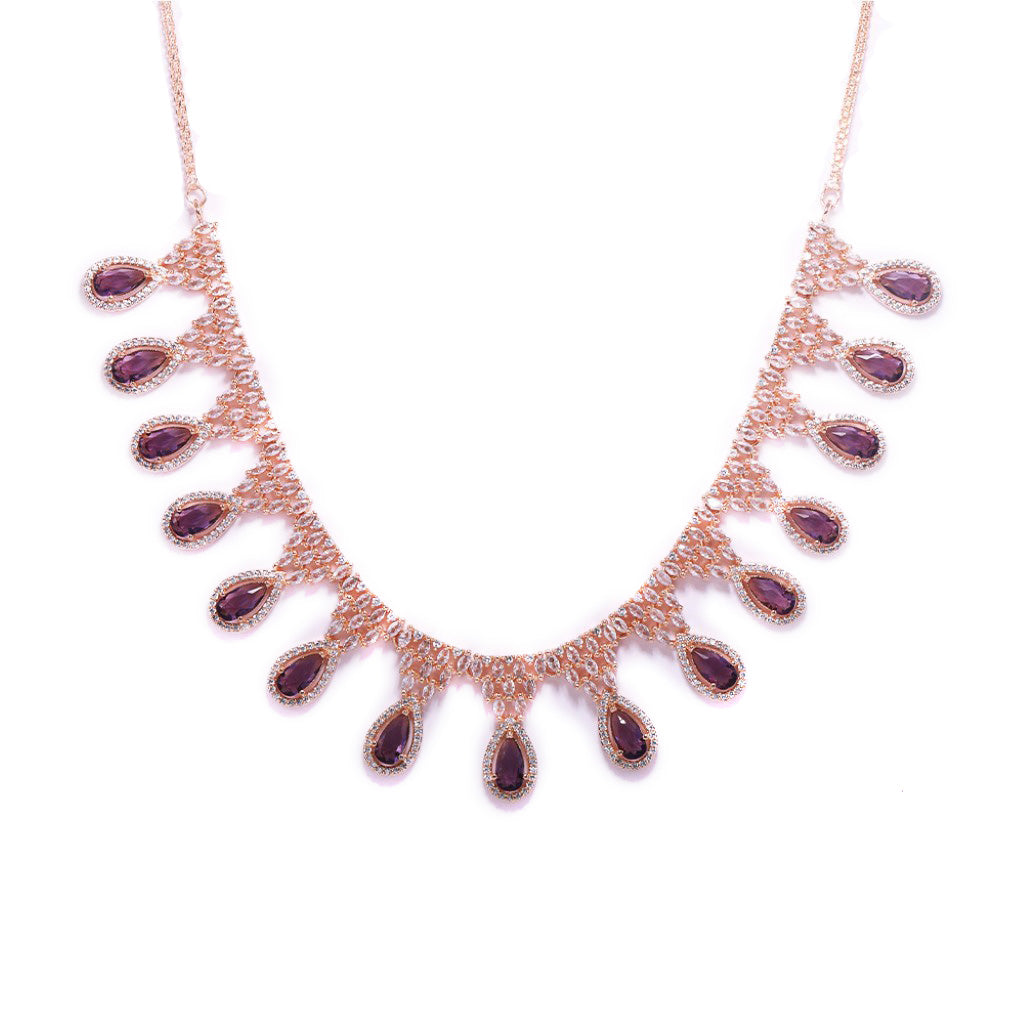 Brown Colored Glowing Droplet American Diamond Necklace.