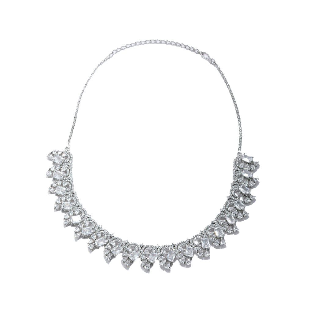 An image showing Infinite Swirl Radiance American Diamond Necklace (Rodium).