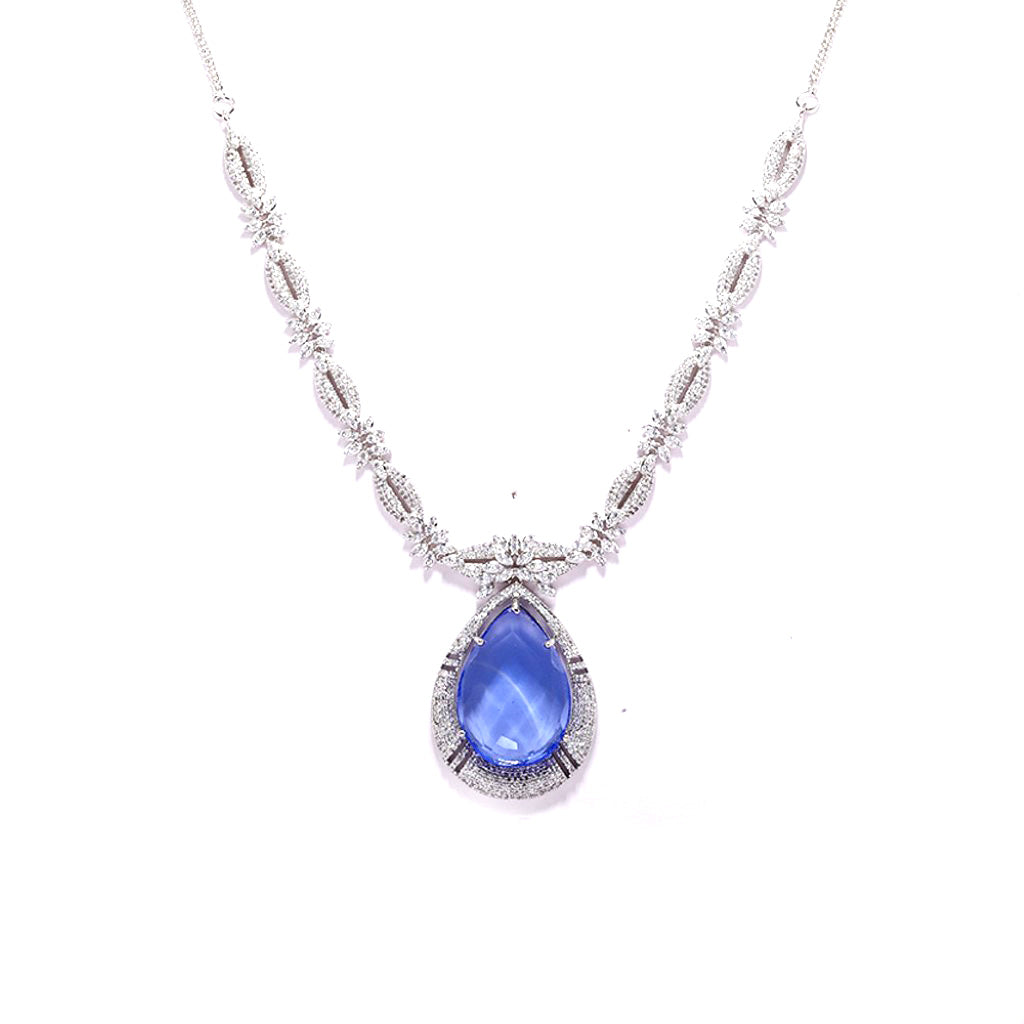 An image showing Imperial Elegance American Diamond Necklace (Blue).
