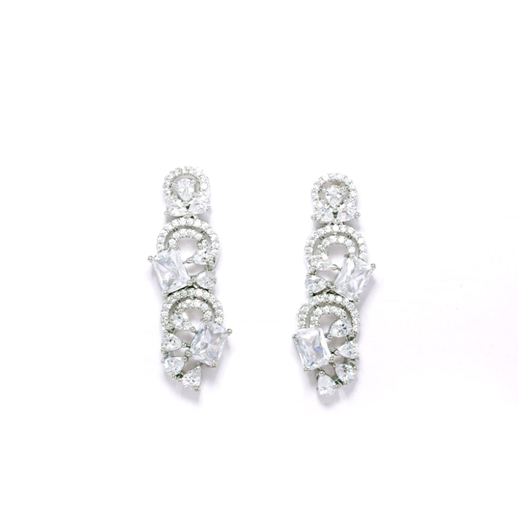 An image showing Infinite Swirl Radiance American Diamond Earrings (Rodium).