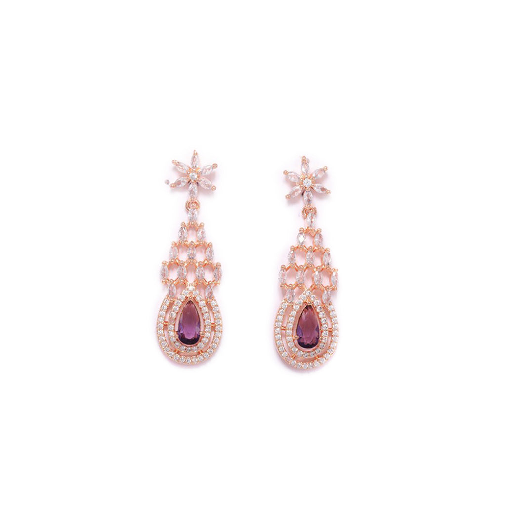 Brown Colored Glowing Droplet American Diamond Earrings.