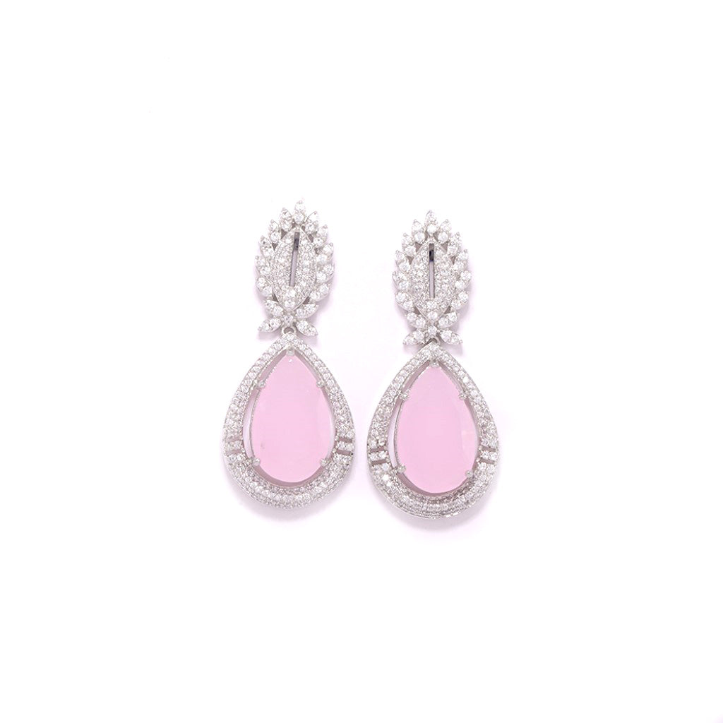 An image showing Imperial Elegance American Diamond Earrings (Pink).