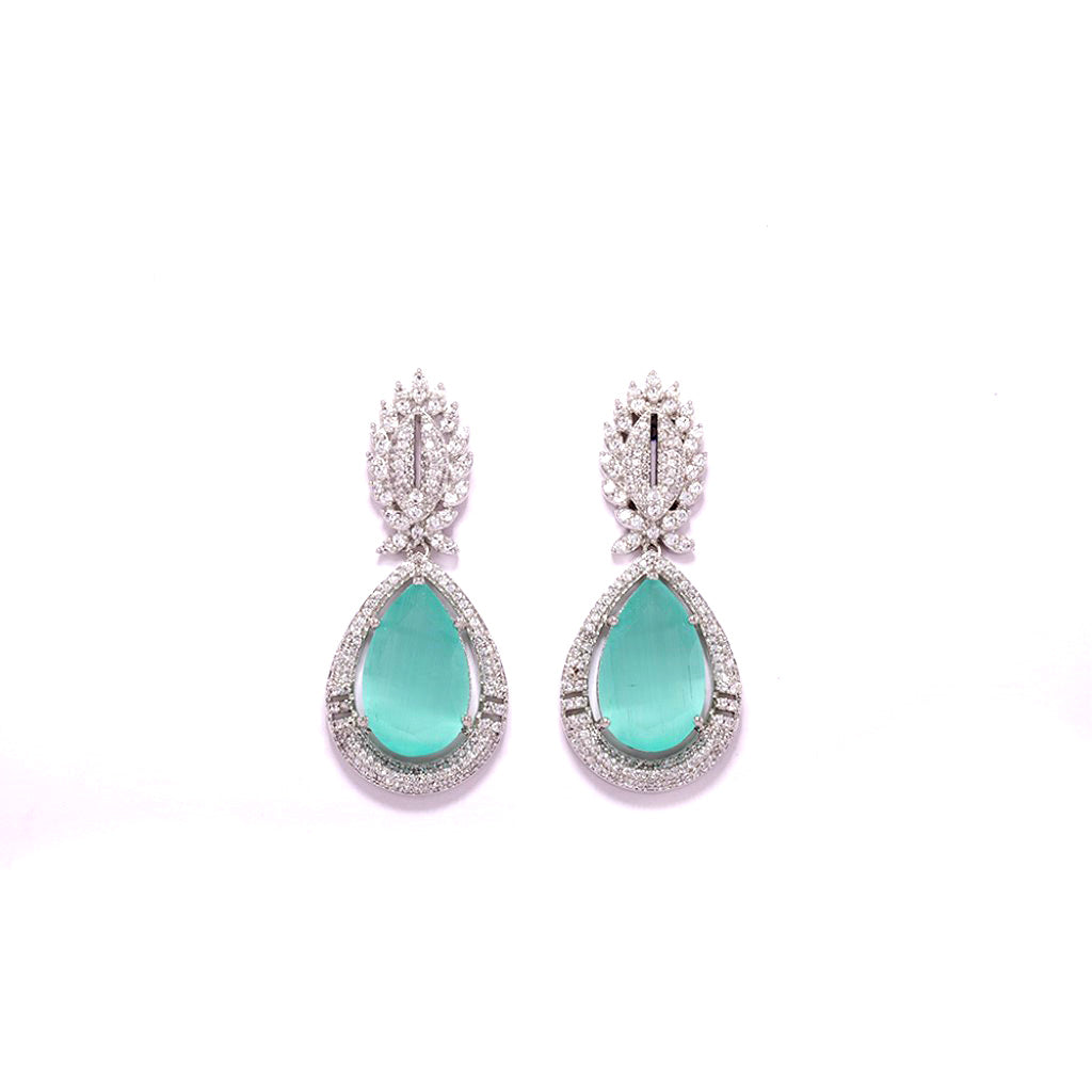 An image showing Imperial Elegance American Diamond Earrings (Green).