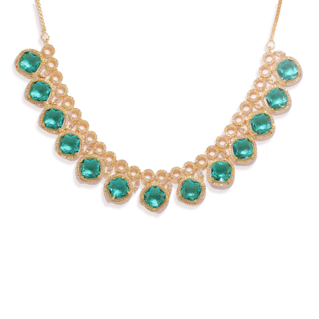Eternal Grace Green Colored American Diamond Necklace Set.