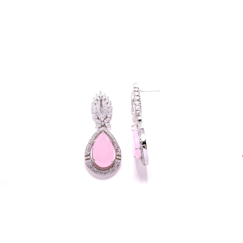 An image showing Imperial Elegance American Diamond Earrings (Pink).