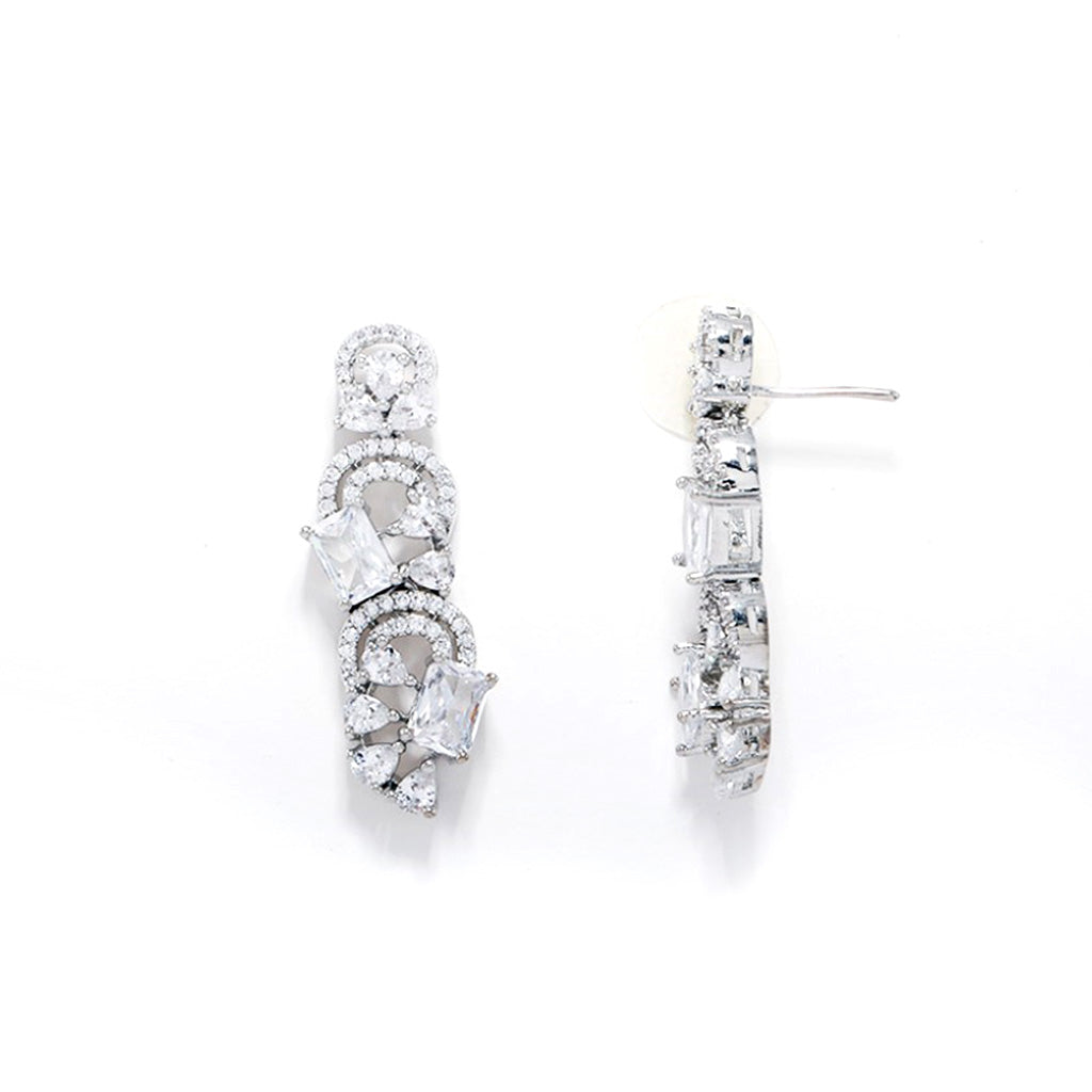 An image showing Infinite Swirl Radiance American Diamond Earrings (Rodium).