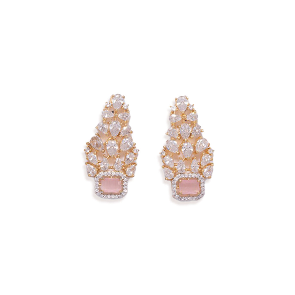 An image showing Dreamy Droplets American Diamond Earrings (Pink).