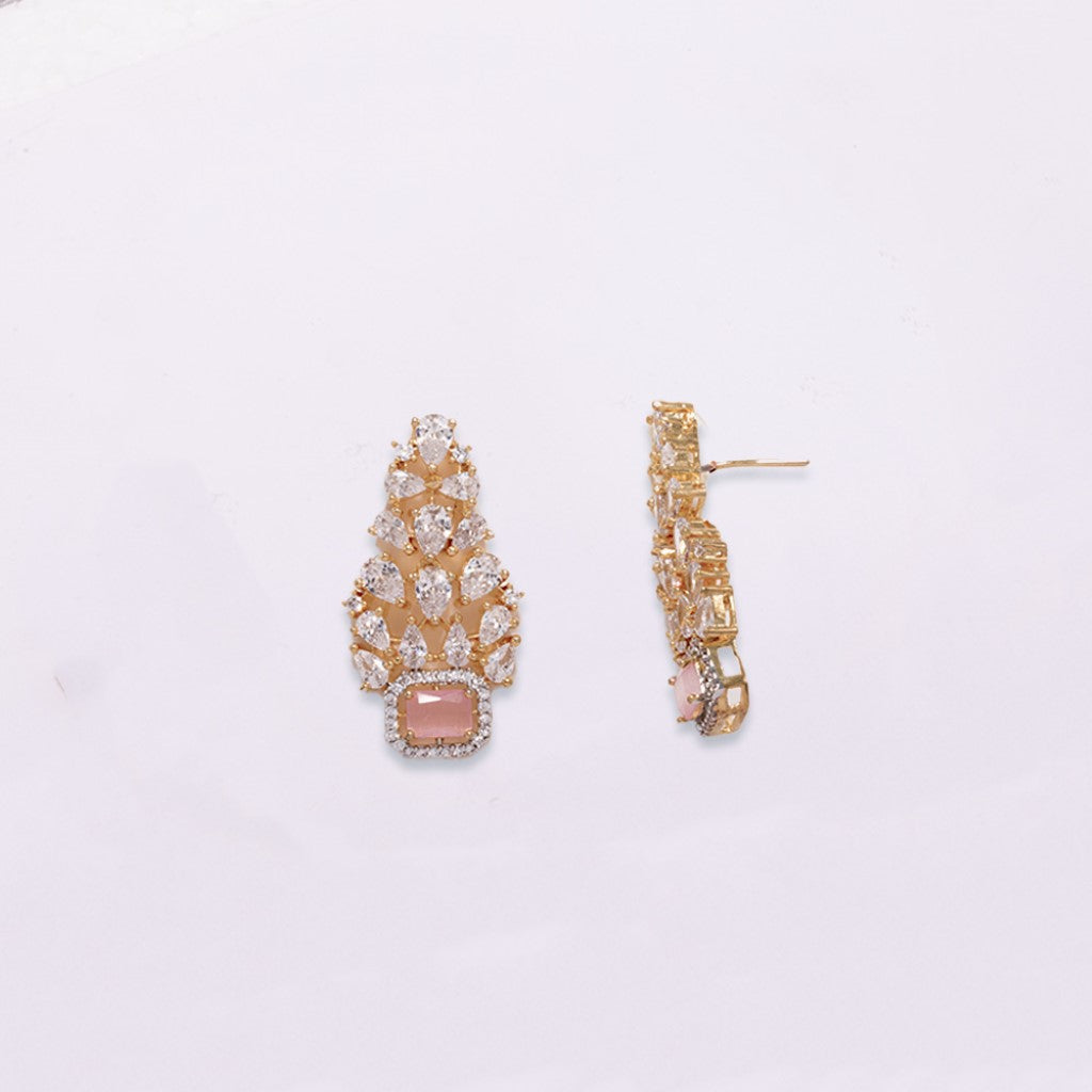 An image showing Dreamy Droplets American Diamond Earrings (Pink).