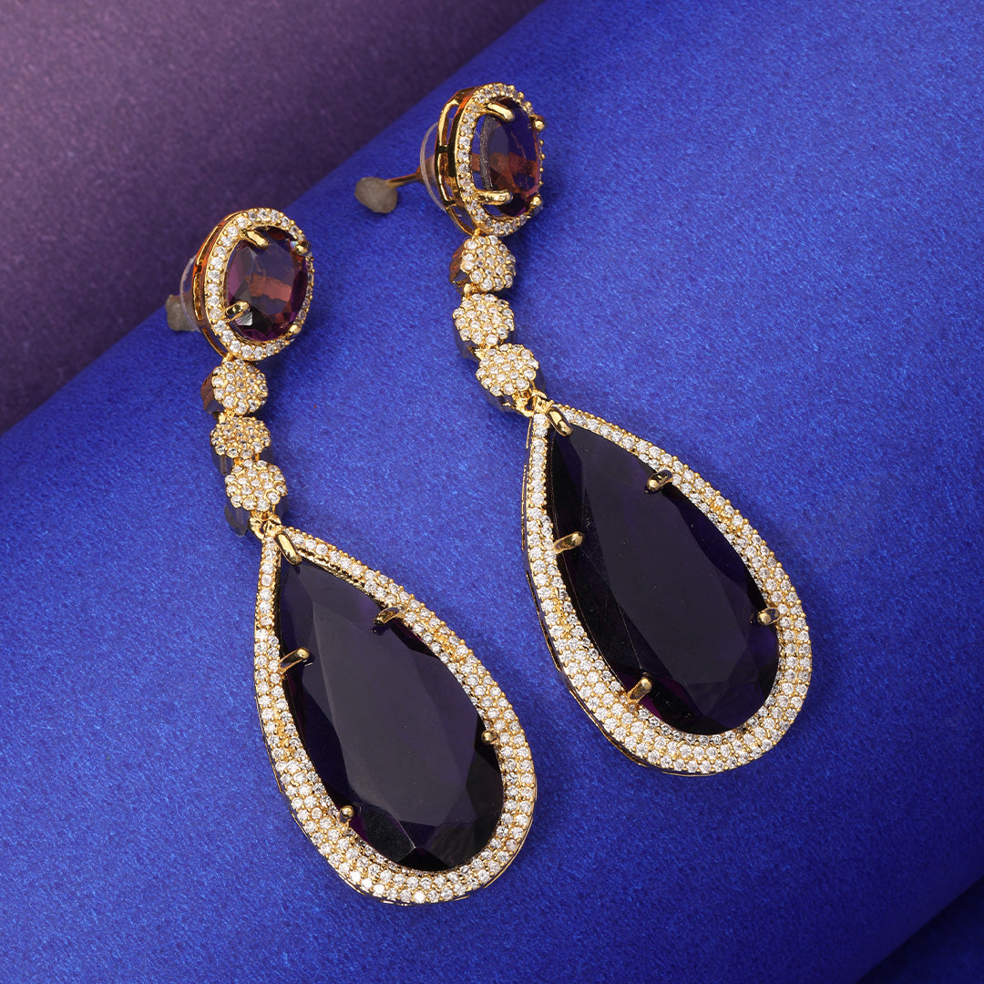 Sparkling Delight Drop Earrings (Purple)