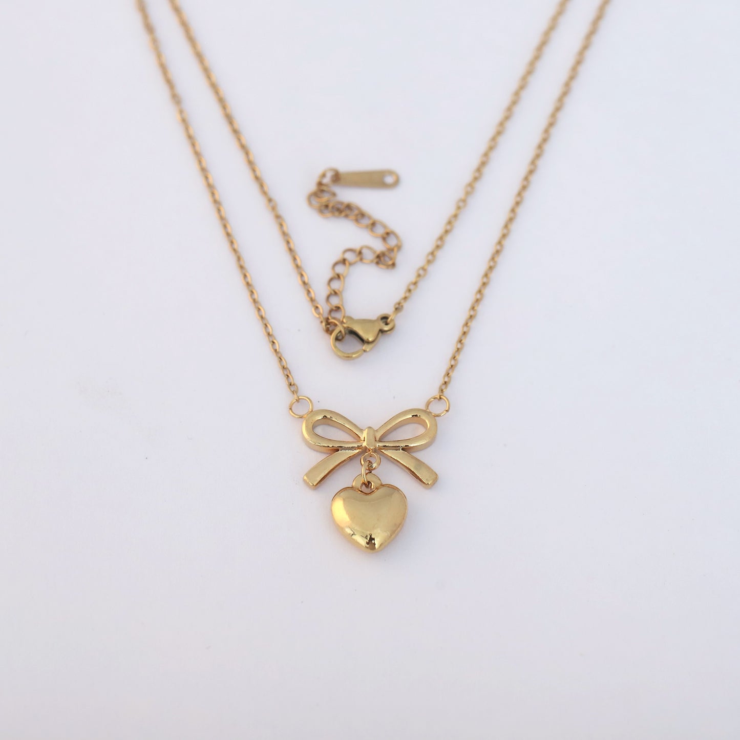Sweet Bow & Heart 18K Gold PVD Necklace