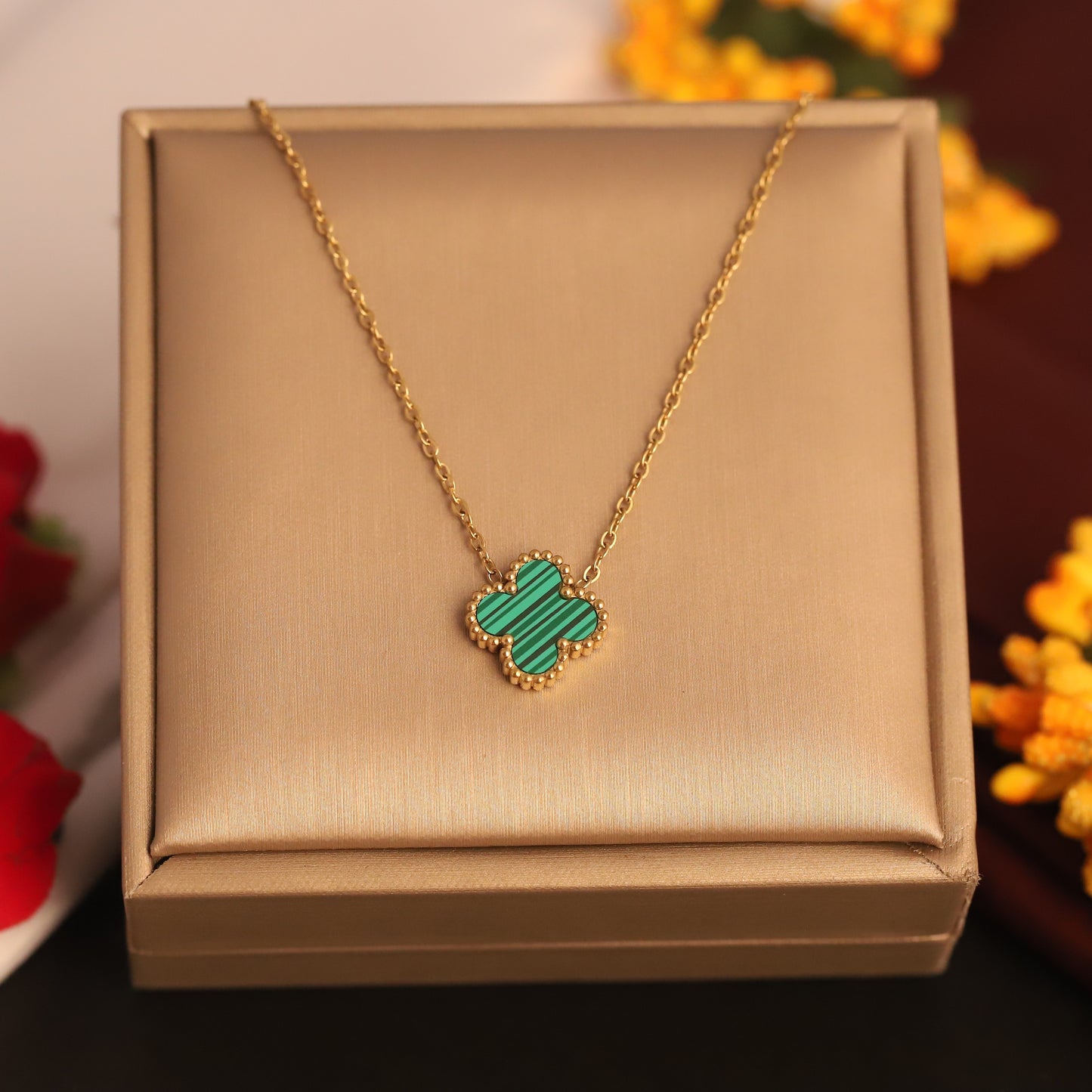 Vibrant Green Clover 18K Gold PVD Pendant