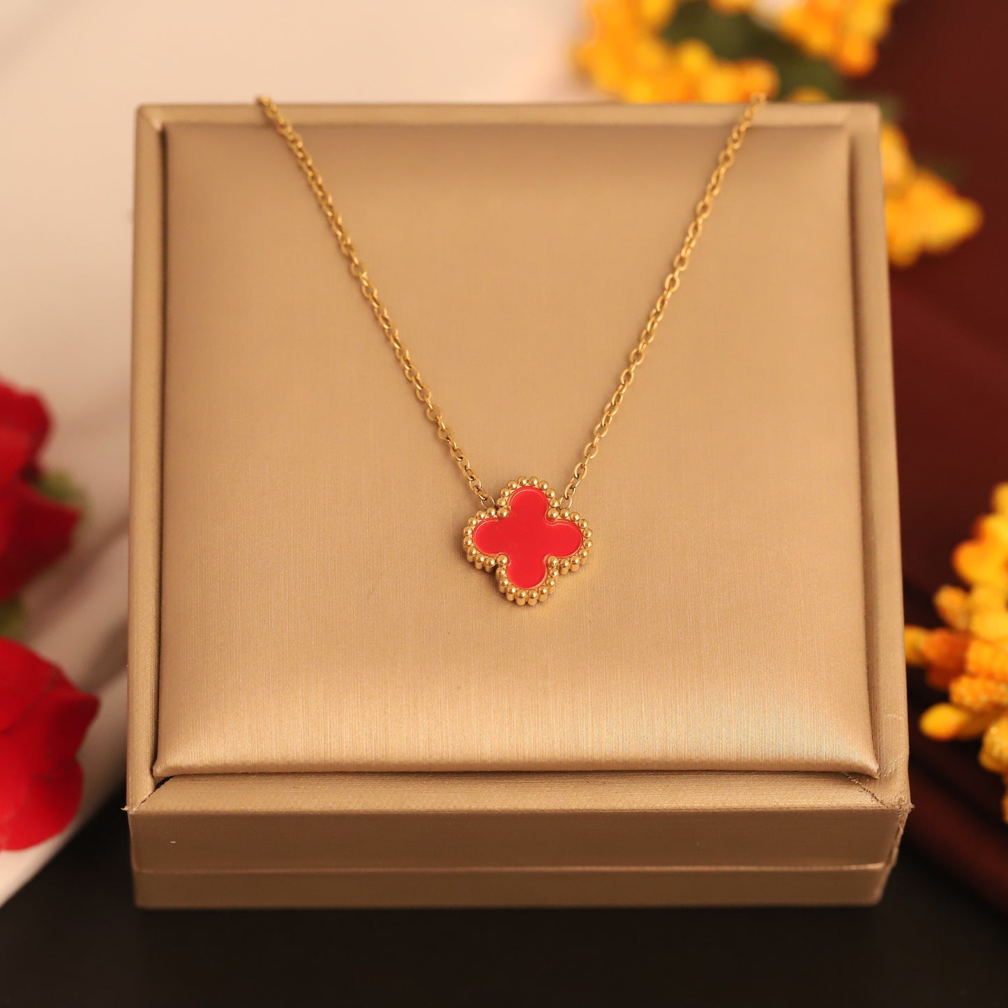 Red Clover 18K Gold PVD Pendant