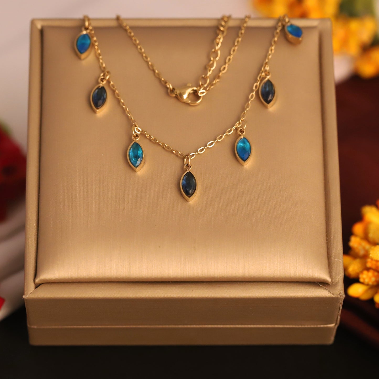 Azure Drop Charm 18K Gold PVD Necklace