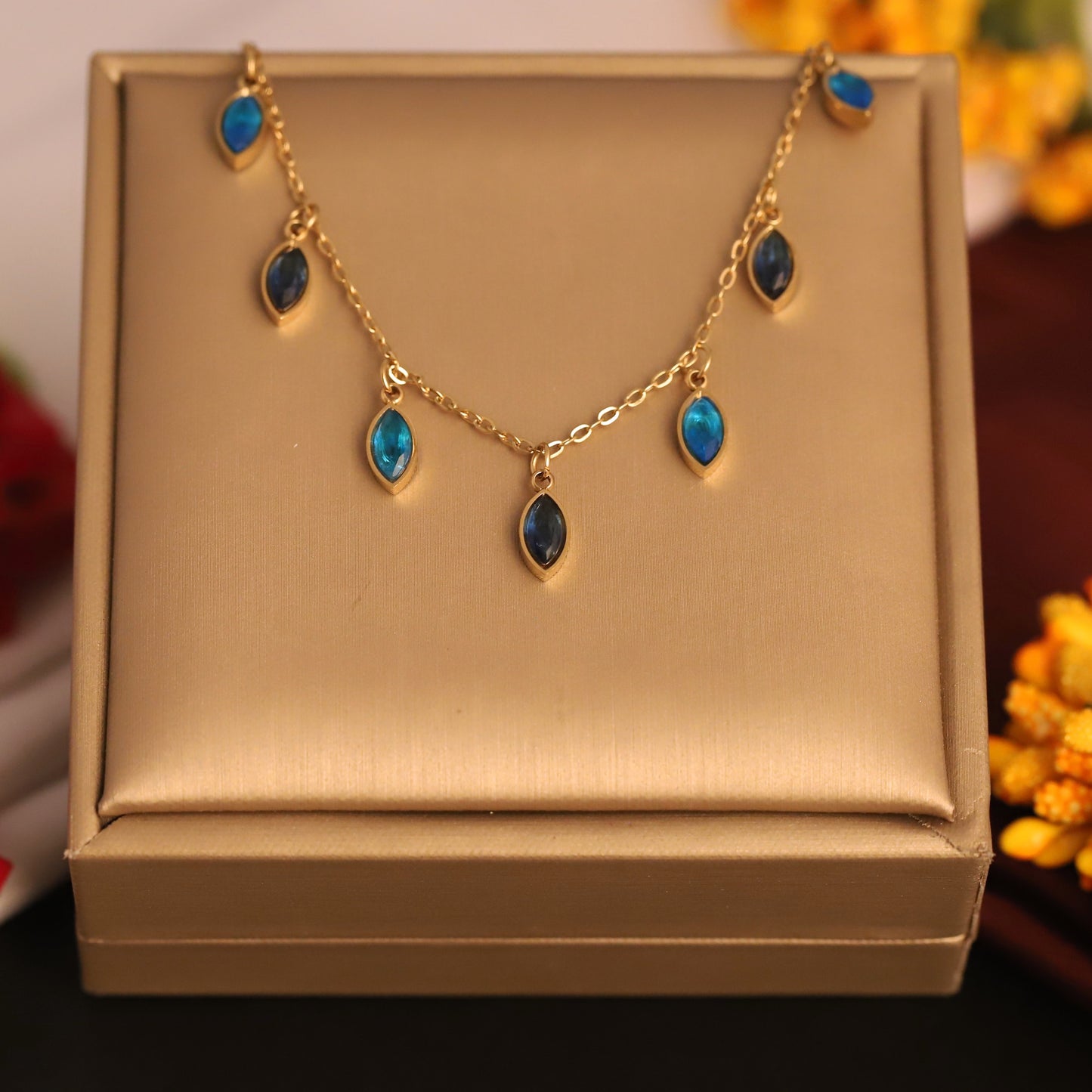 Azure Drop Charm 18K Gold PVD Necklace