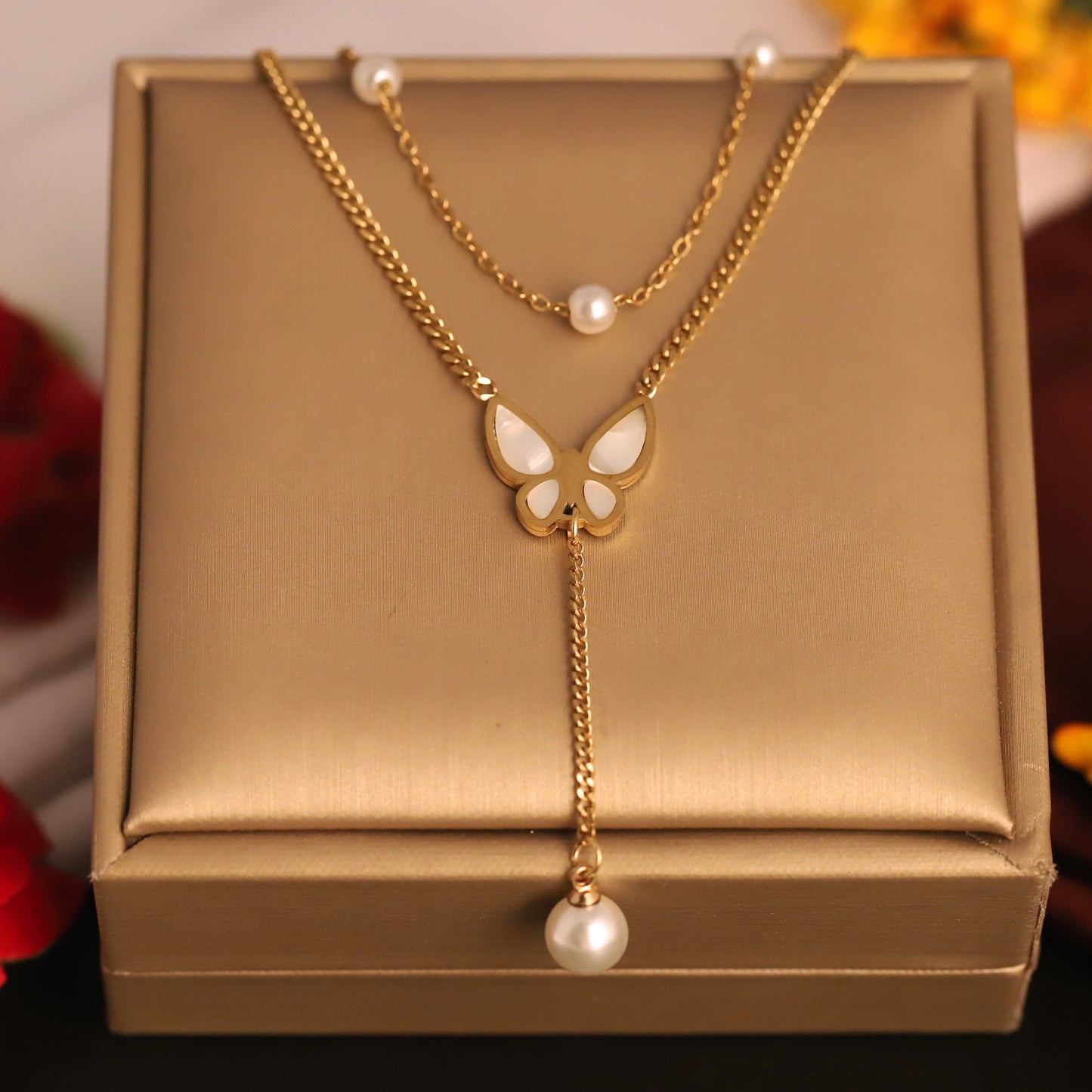 Pearl Butterfly 18K Gold PVD Necklace