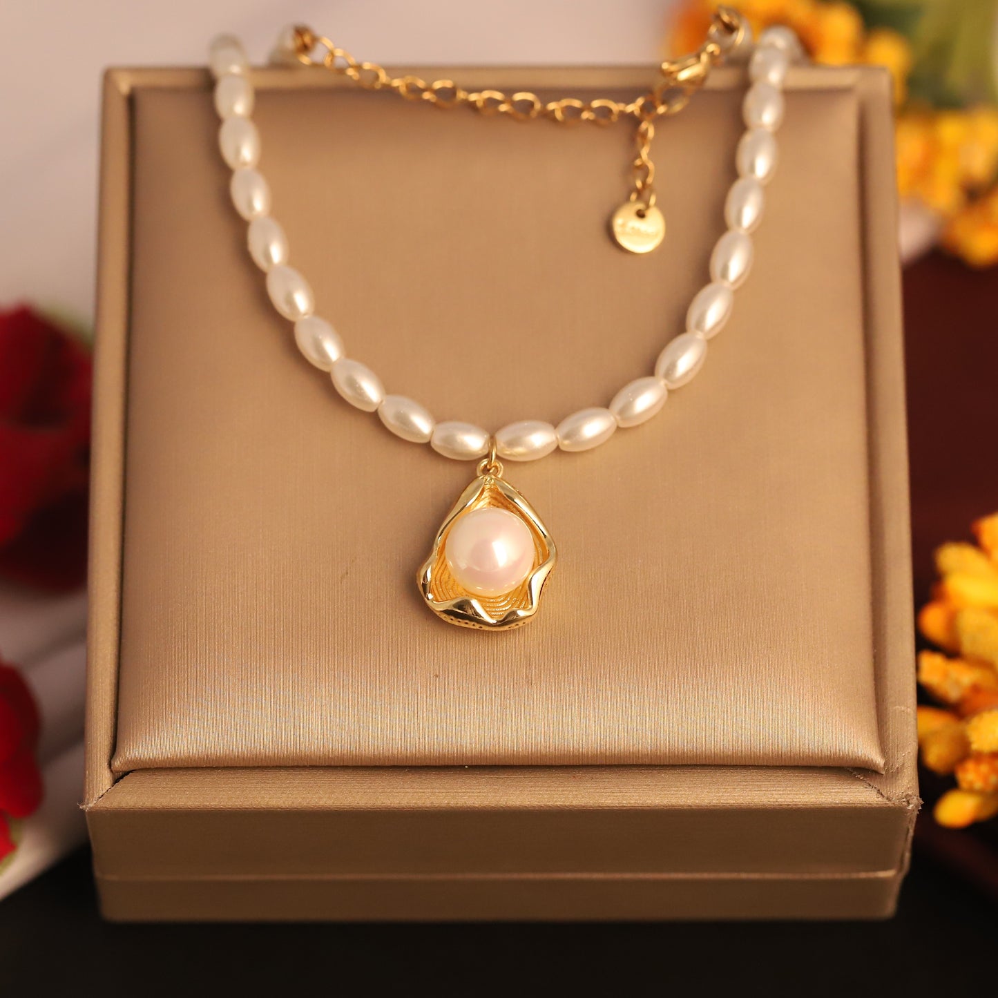 Lustrous Pearl Charm 18K Gold PVD Necklace