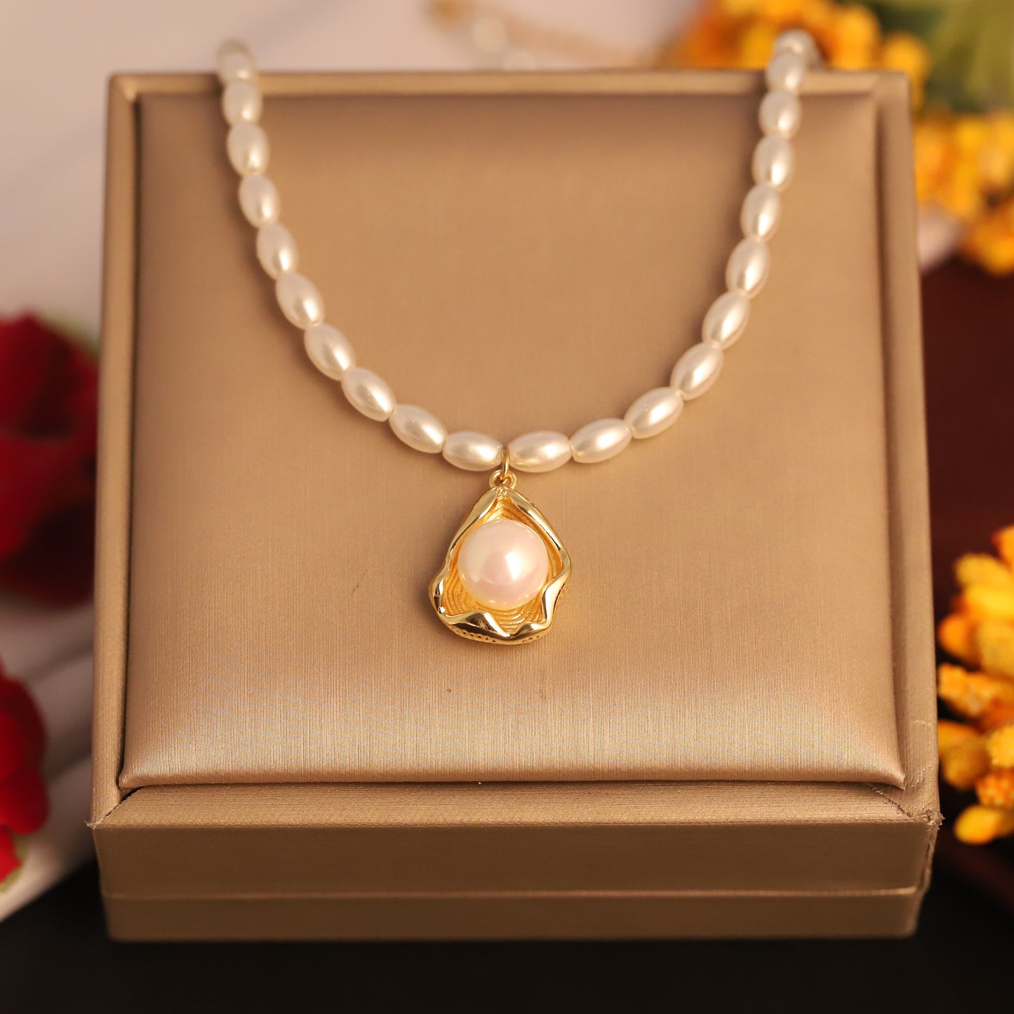 Lustrous Pearl Charm 18K Gold PVD Necklace