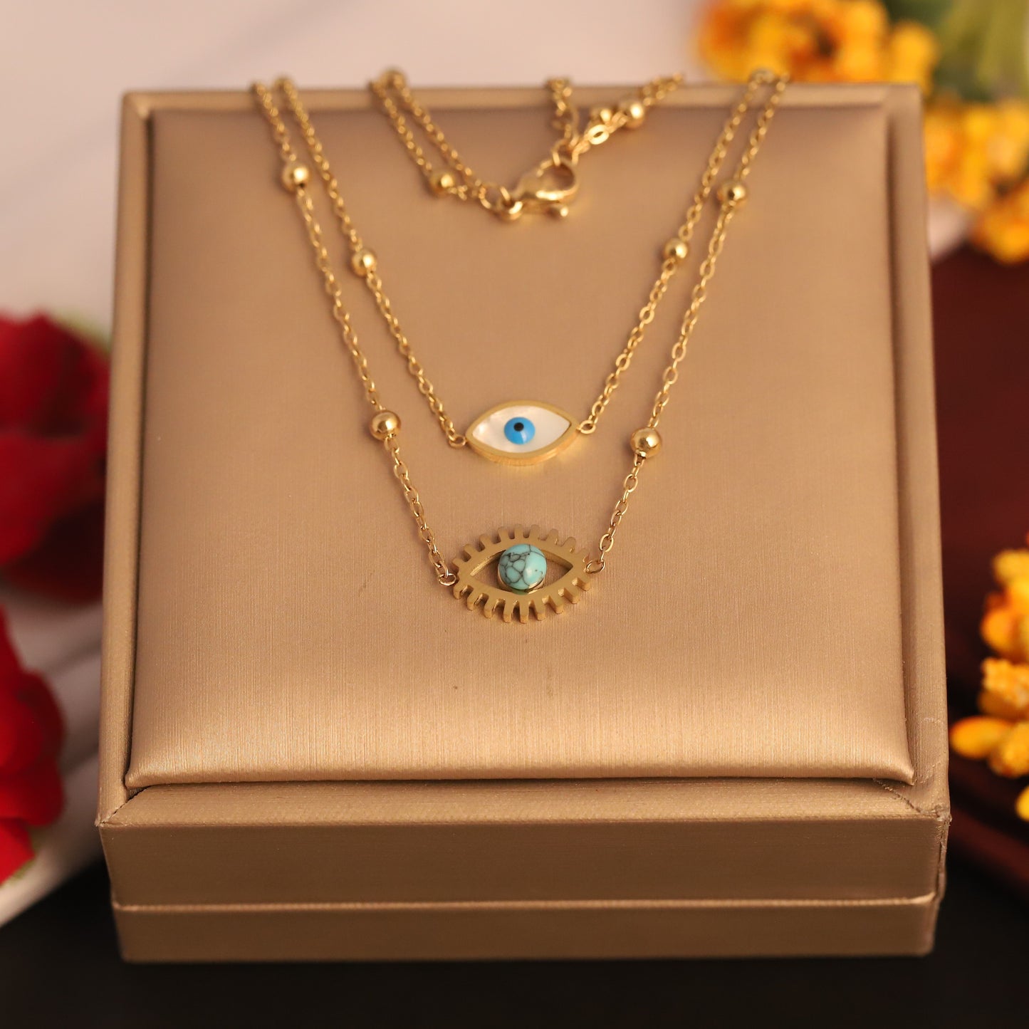 Evil Eye Layered 18K Gold PVD Necklace