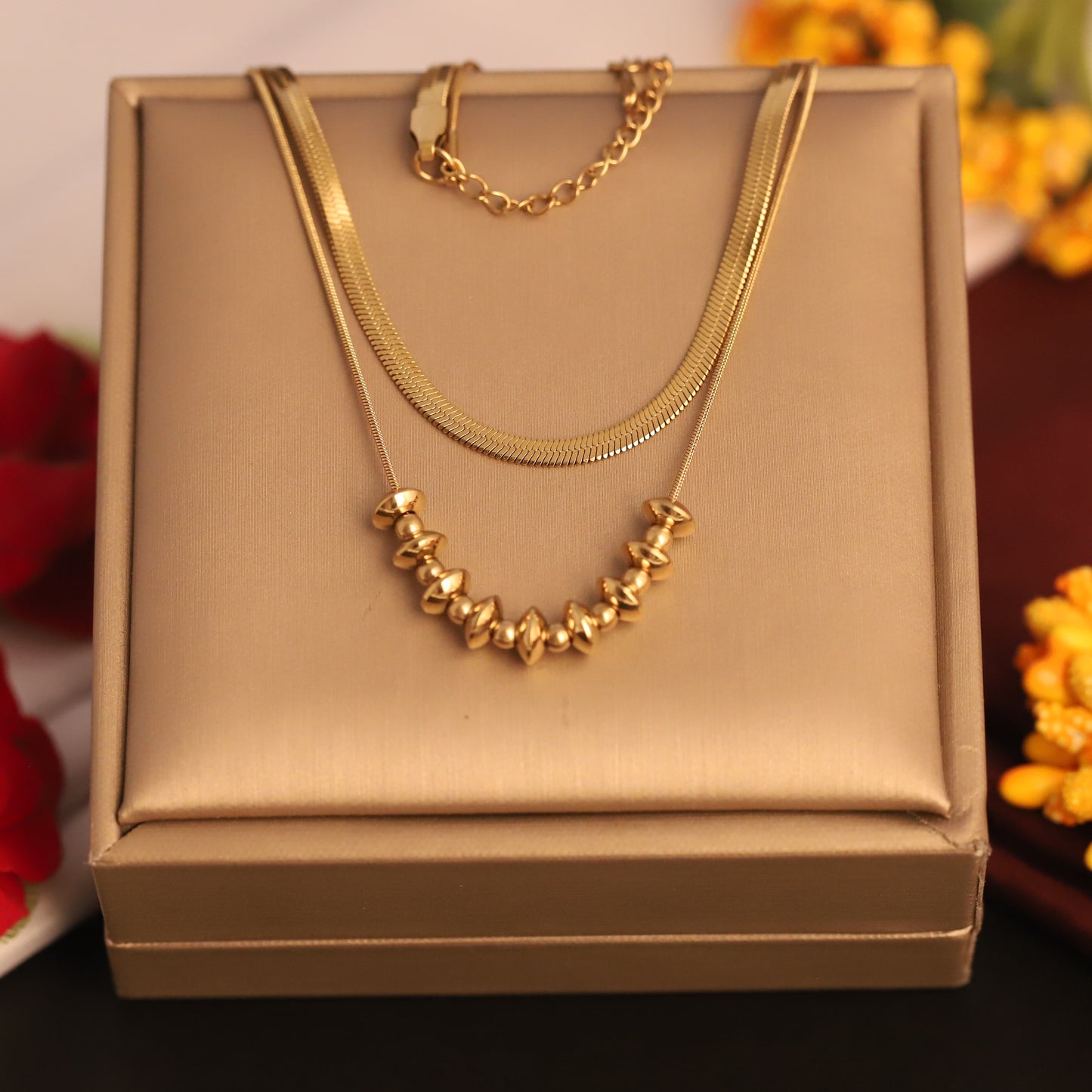 Beaded Layers 18K Gold PVD Necklace