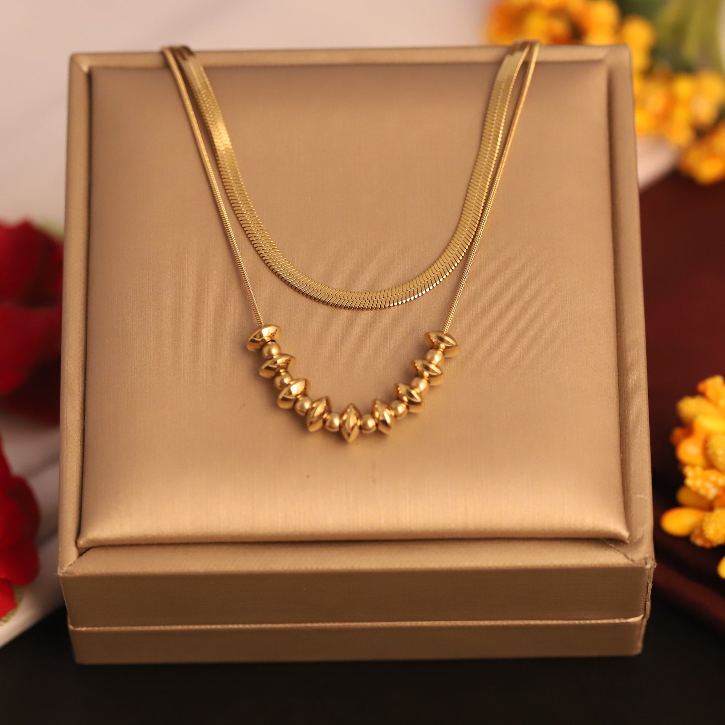 Beaded Layers 18K Gold PVD Necklace