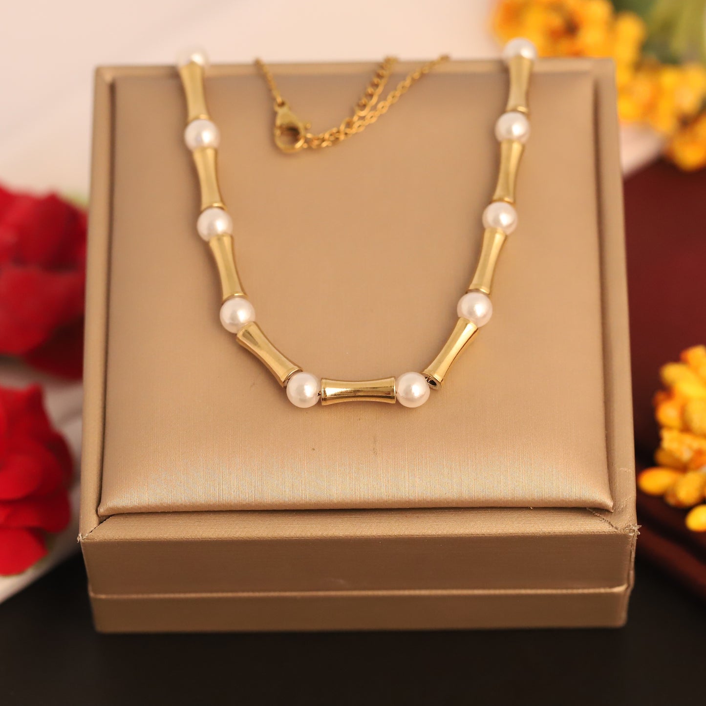 Modern Pearl Bar 18K Gold PVD Necklace