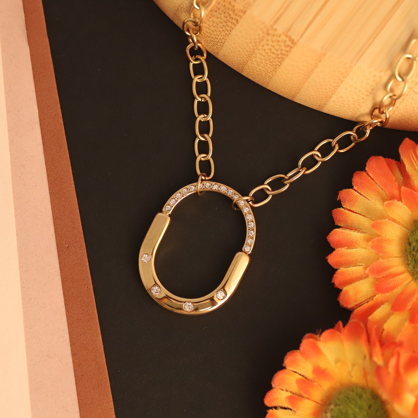 Lucky Horseshoe Crystal 18K Gold PVD Necklace