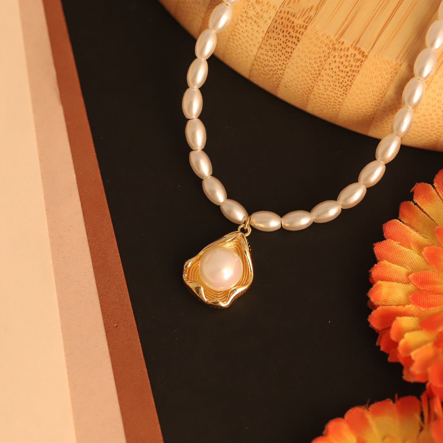 Lustrous Pearl Charm 18K Gold PVD Necklace