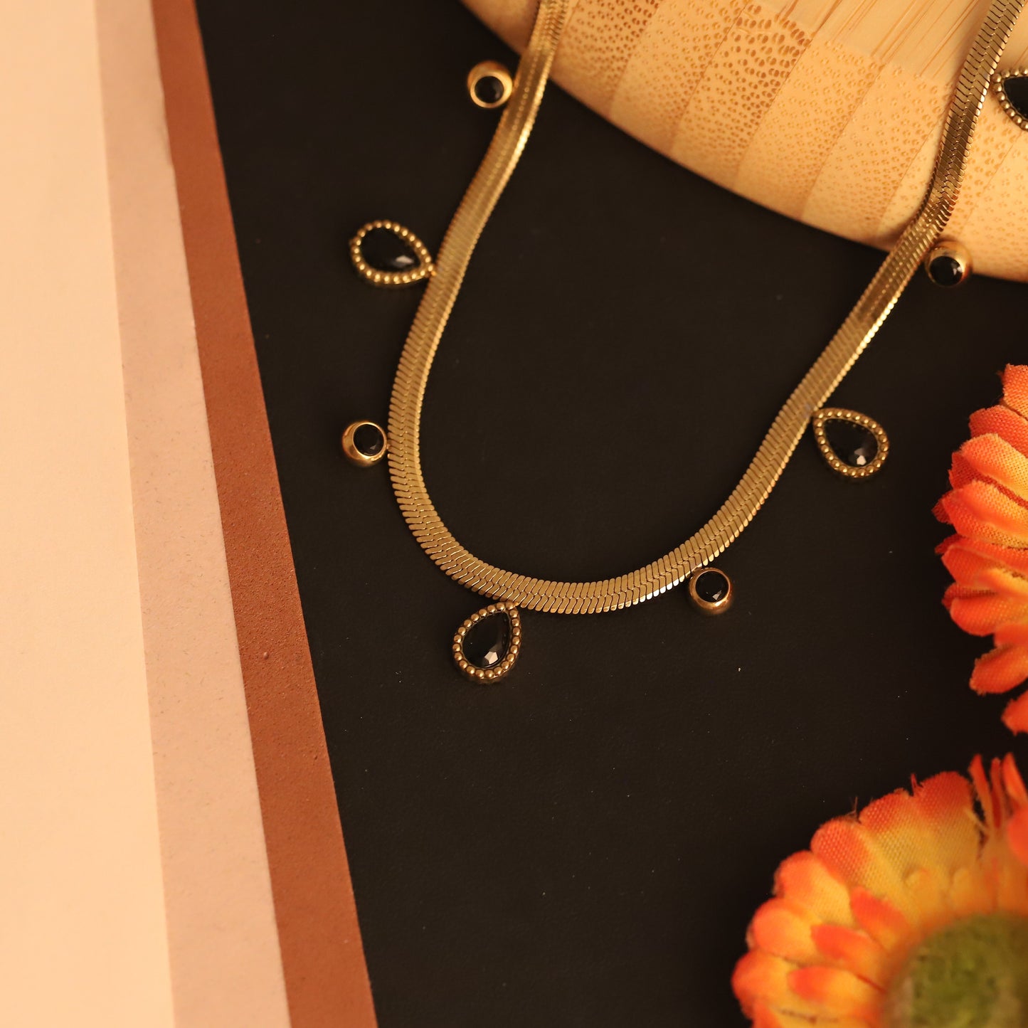 Dainty Black Drop 18K Gold PVD Necklace