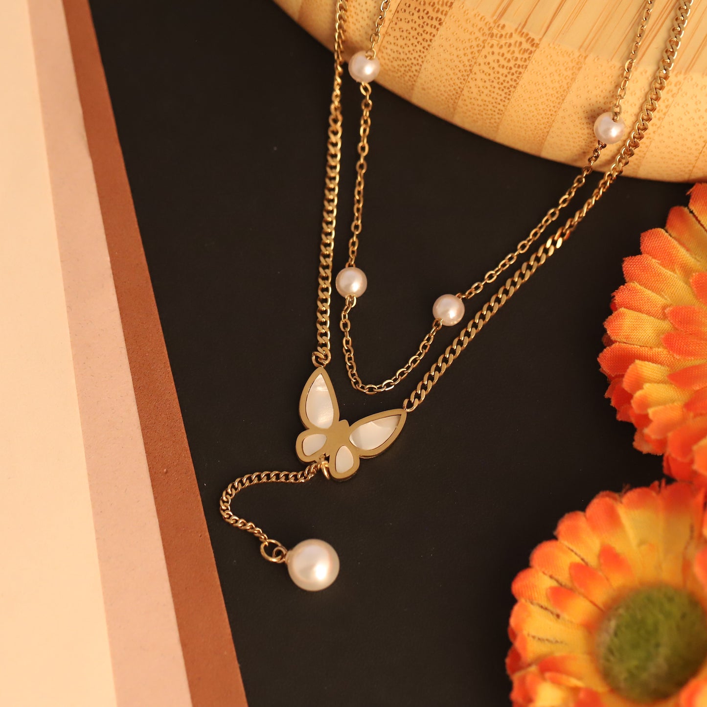 Pearl Butterfly 18K Gold PVD Necklace