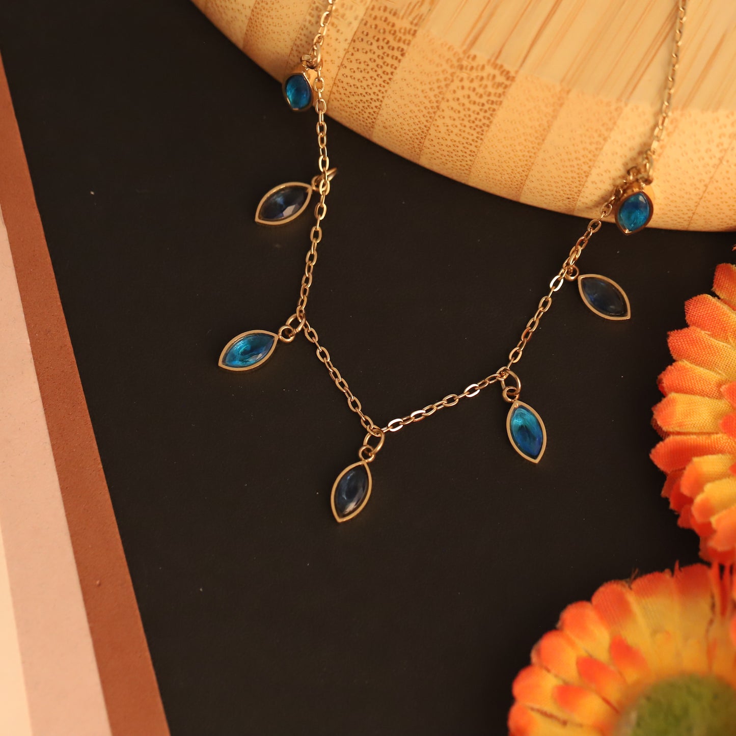 Azure Drop Charm 18K Gold PVD Necklace