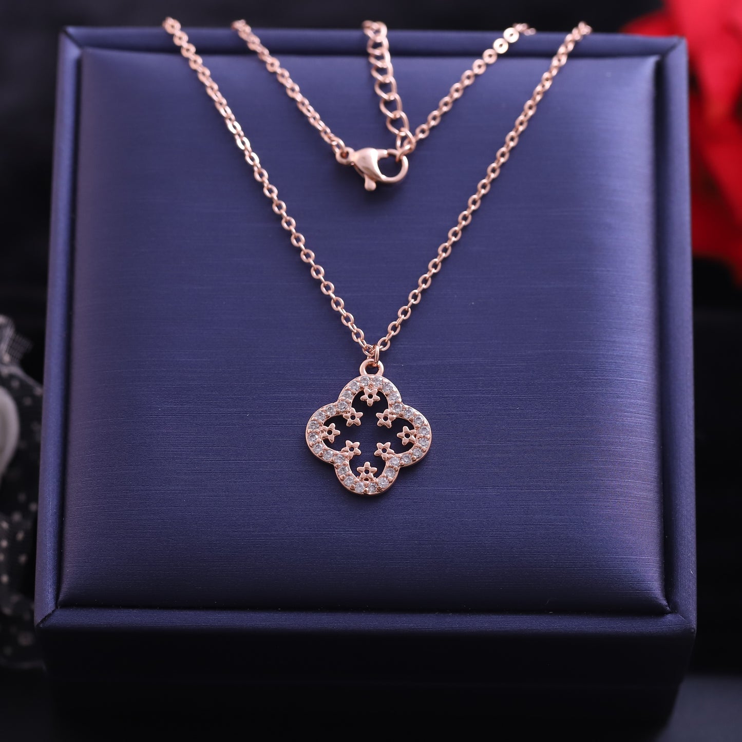 Crystal Clover Silver Pendant Necklace