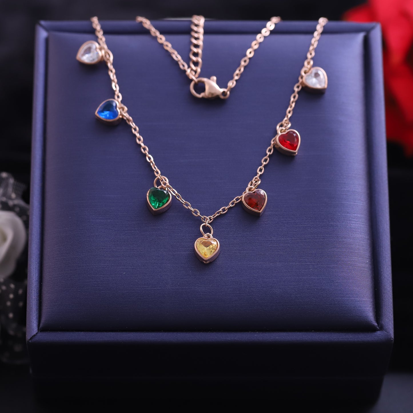 Rainbow Heartbeat Rose Gold Necklace