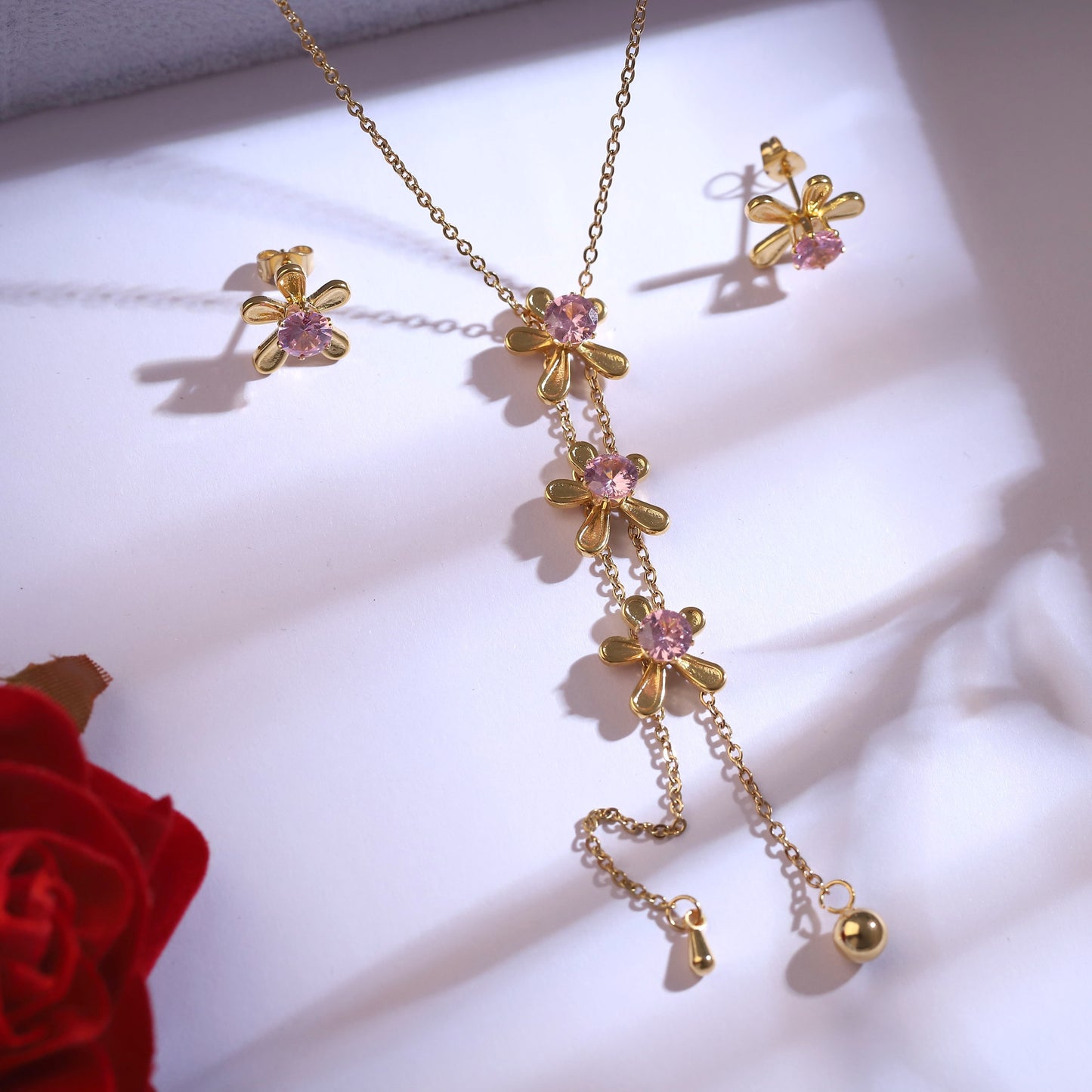 Blossom Drip 18K Gold PVD Floral Set
