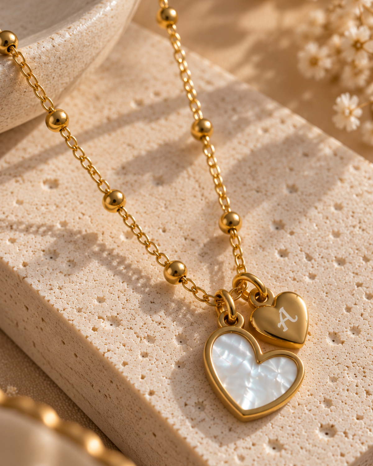 Double Heart Monogram Initial Necklace