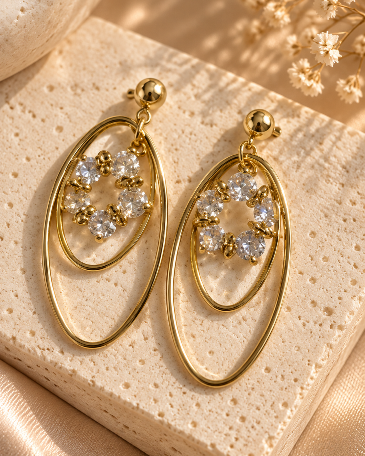Oval Loop Crystal Cluster Earrings