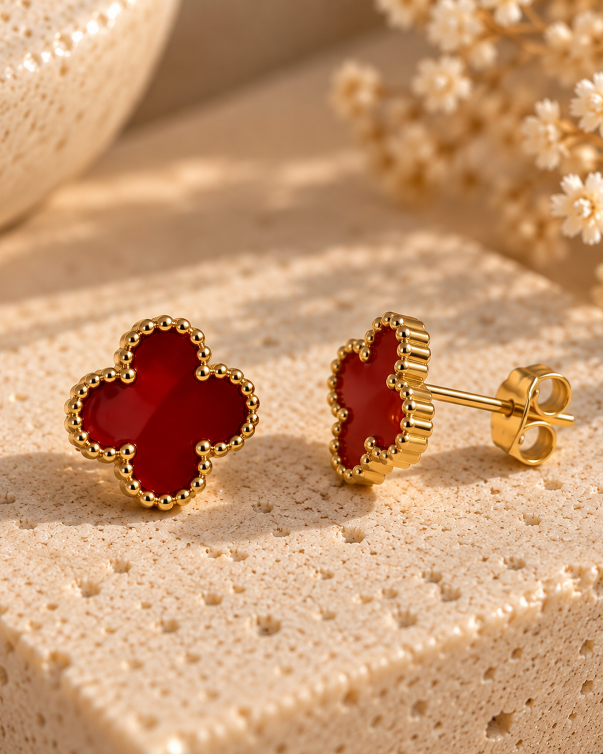 Carnelian Clover Stud Earrings