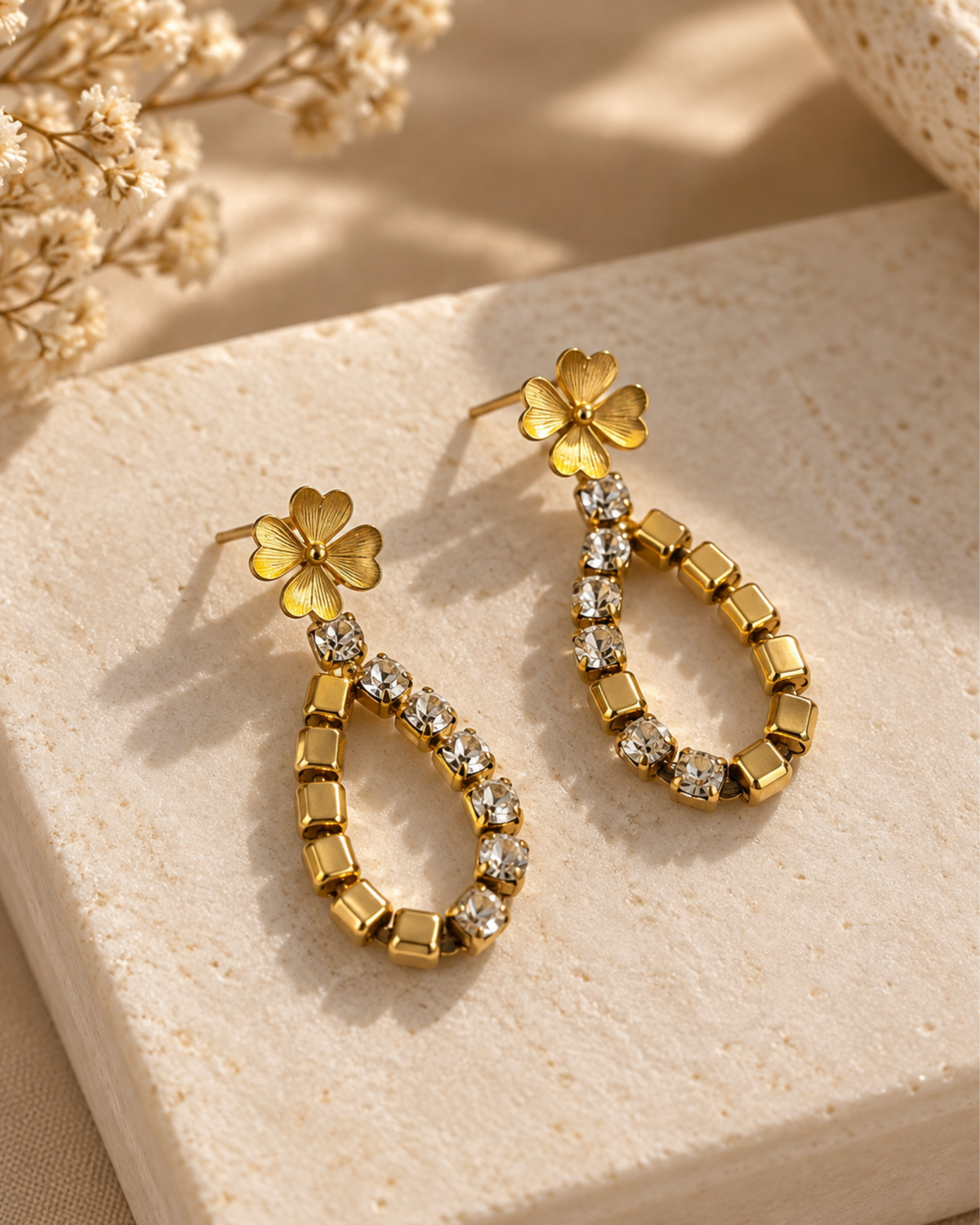 Clover Crystal Teardrop Earrings