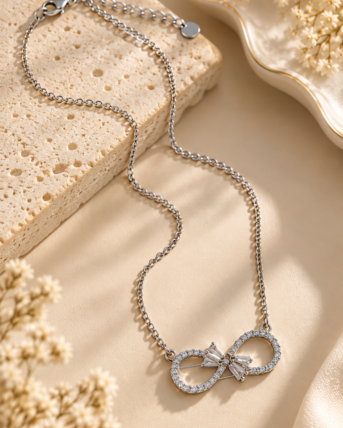 Silver Infinity Bow Pavé Necklace