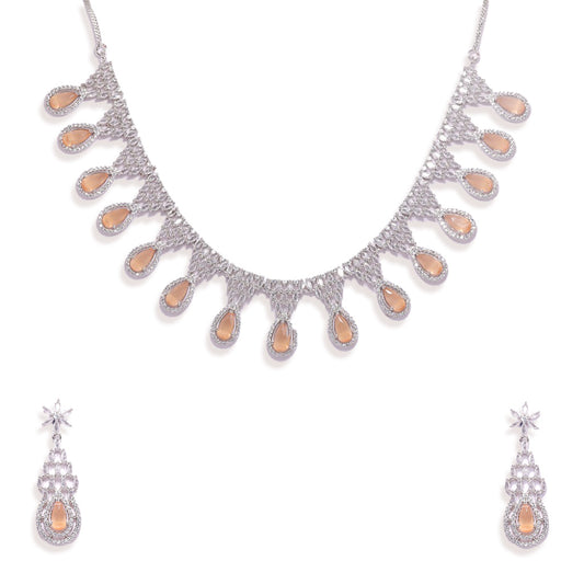 An image of Peach Colored Glowing Droplet Necklace and Earrings.